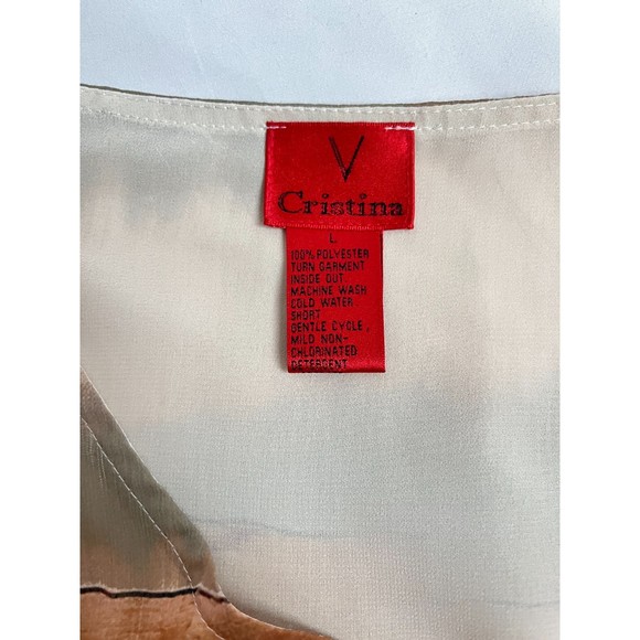 V Cristina Colorful Tunic Blouse sze L Pearls Scenery Novelty 3/4 Sleeve Chiffon - Picture 5 of 8